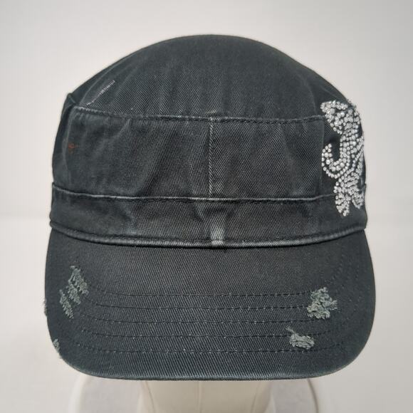 Fleur De Lis Strapback Cadet Army Cap Black One Size Adjustable Rhinestone Ha - Picture 2 of 9